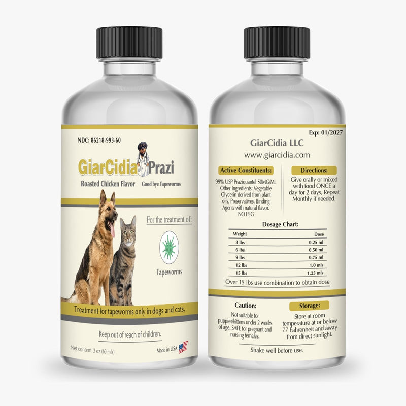 No More Tapeworms in Cats and Dogs- Dewormer for Cats and Dewormer for Dogs- USA Made Oral Suspension - Chicken Flavour with 3ml Dropper (60ml) 60ml Chicken