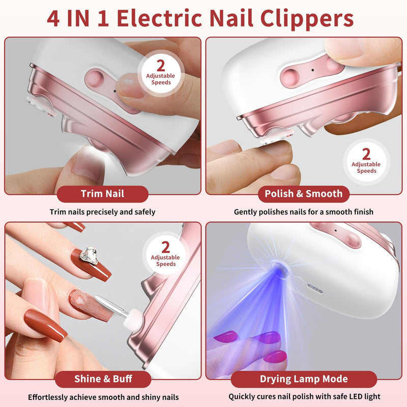Electric Nail Clippers for Toenails Fingernail - 2026 4 in 1 Automatic Nail Trimmer with Nail File/Polishing/Gel Nail Light - USB Rechargeable for Baby/Kids/Adults/Seniors Thick Nails - BeesActive Australia