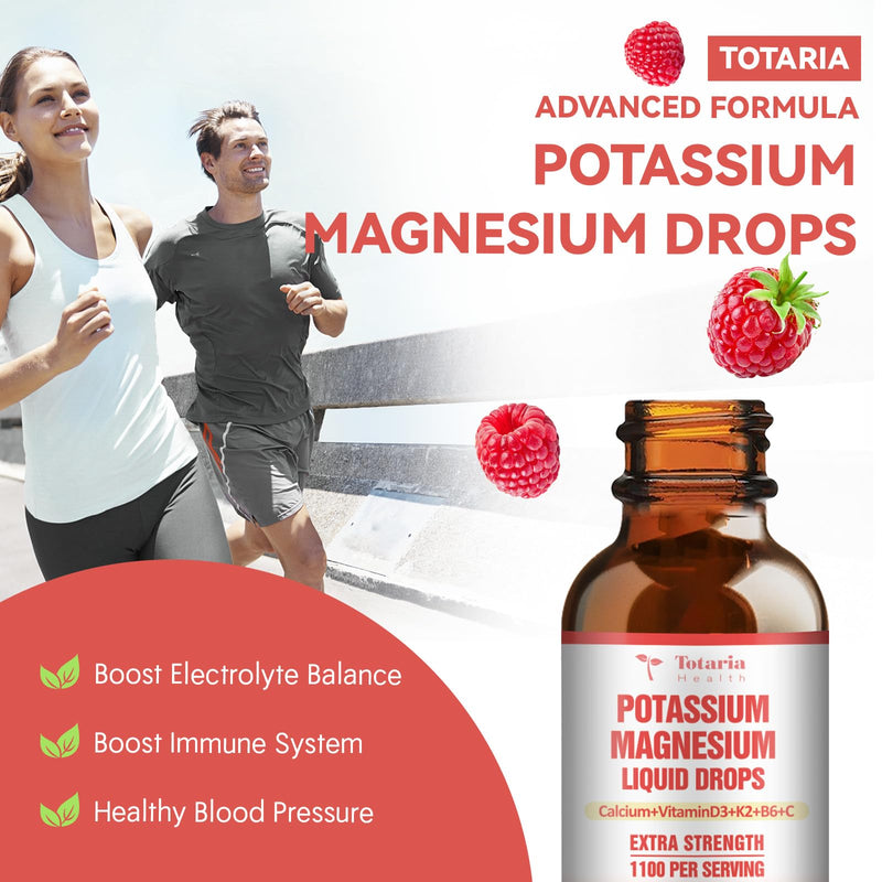 Potassium Magnesium Supplement Liquid Drops - High Absorption Potassium Supplement with Magnesium, Calcium, Vitamin D3 K2, Vegan, Non-GMO Potasio Support Leg Cramps, Bone, Muscle - 2 Fl oz 2 Fl Oz (Pack of 1)