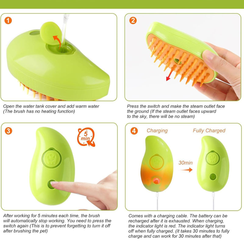 2pcs Cat Steam Brush, 3 in 1 Cat Steamy Brush Cleanser, Pet Spa Brush for Dogs Cats, Multifunctional Rechargeable Steaming Cat Brush Steamer, Pet Hair Comb for Removing Tangled And Loosse Hair - BeesActive Australia