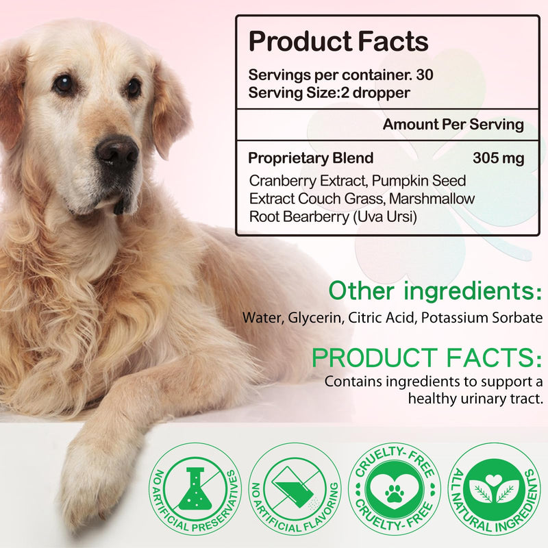 Cranberry Urinary Tract Support for Dogs - Natural Bladder & Kidney Health Liquid Supplement with Herbal Blend - Dietary Drops for Urinary Function, 2 fl oz (60 mL)