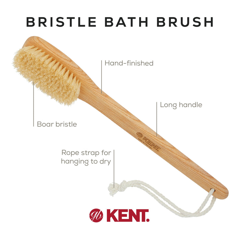 Kent FD5 Beechwood Wood Long Handle Shower Bath Body Brush. for Skin Exfoliate and Massage. 100% Boar Bristles. Best Back Body, Foot and Leg Scrubber Brushing for Wet and Dry Body. Made in England - BeesActive Australia
