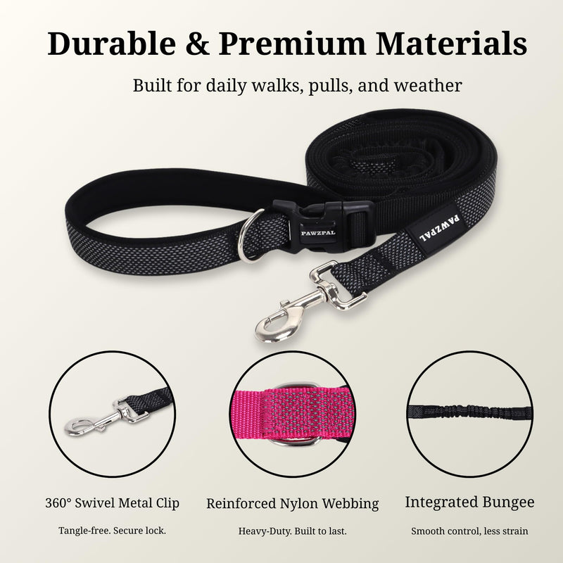 8FT-10FT Hands Free Dog Leash - Adjustable Waist/Crossbody 2-in-1 Belt with Shock-Absorbing, Traffic Handle & Reflective for Hiking, Canicross & Active Lifestyles (Black) Black Large (8–10FT) - BeesActive Australia