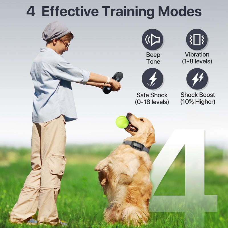 Dog Training Collar, Dog Shock Collar with Remote Control for Medium Large Dogs 40-120lbs Waterproof, Shock Collar for Dogs with Beep Vibration Shock and Security Lock Classic BLK - BeesActive Australia