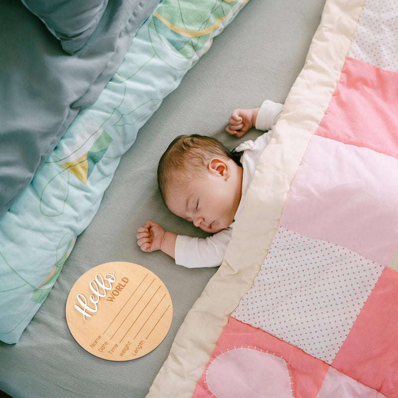 Baby Announcement Sign, 5.9 Inch Wooden Hello World Newborn Sign Birth Announcement Signs Baby Name Announcement Plaques for Photo Props Baby Shower Hospital Nursery - BeesActive Australia