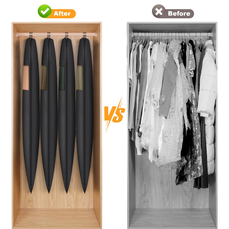 Syeeiex 54'' Garment Bags for Hanging Clothes with 8'' Gussets,Space Saving Hanging Garment Bag with Self Compression Zipper - Save 50% Space-Can Hold 6 Down Coats,8 Fur & Winter Coats,20 Shirts(2PCS) 54'' - 2pcs(8'' Gusseted) Black