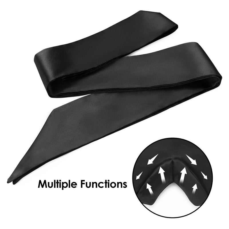 FRESHME Satin Sleep Mask - Comfortable Eye Mask Blindfold for Women Men Soft Adjustable Blackout Eye Cover Shade for Night Sleeping Travel Meditation Pure Black Valentine's Day Gift 160cm/63in 1pc-upgrade-black