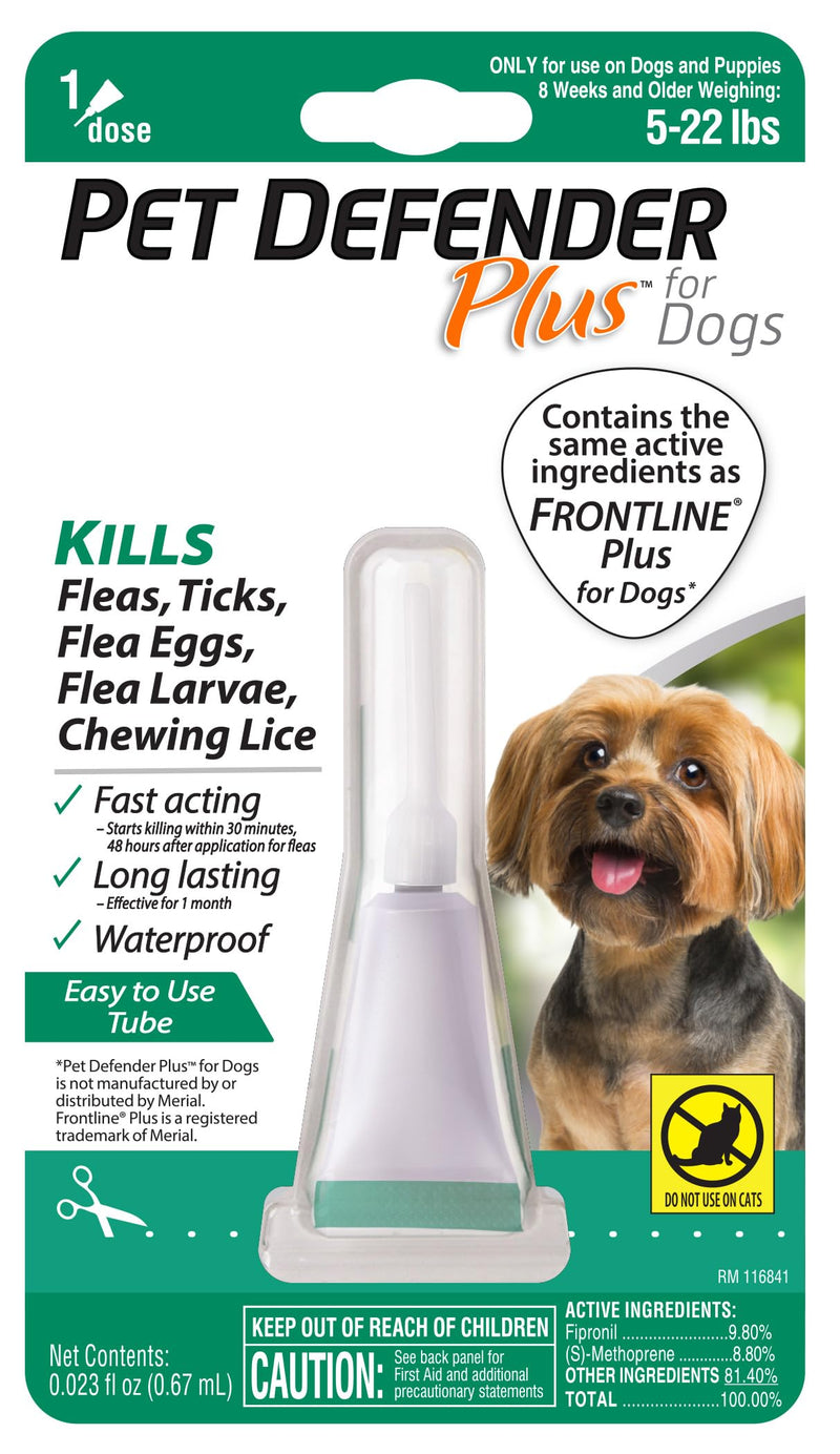 Pet Defender Plus for Dogs & Puppies Flea & Tick Topical, 1 Count, 8 Weeks and Older Weighing 5-22 lbs 5-22 lb