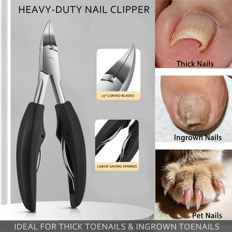 Ingrown Toenail Clipper Nail Cutter Pedicure Knife Thick Nail Clipper Senior Callus Remover Tools Men Women 12-in-1 Kit (Black)