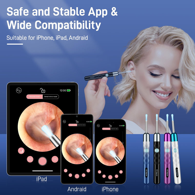 ZUPORA Ear Wax Removal, Ear Camera with 1440P HD, Ear Cleaner with Camera Built-in WiFi, Earwax Removal Kit with 6 Ear Pick, Otoscope with Lights, Ear Cleaning Kit for Android and iOS (Black) Black - BeesActive Australia