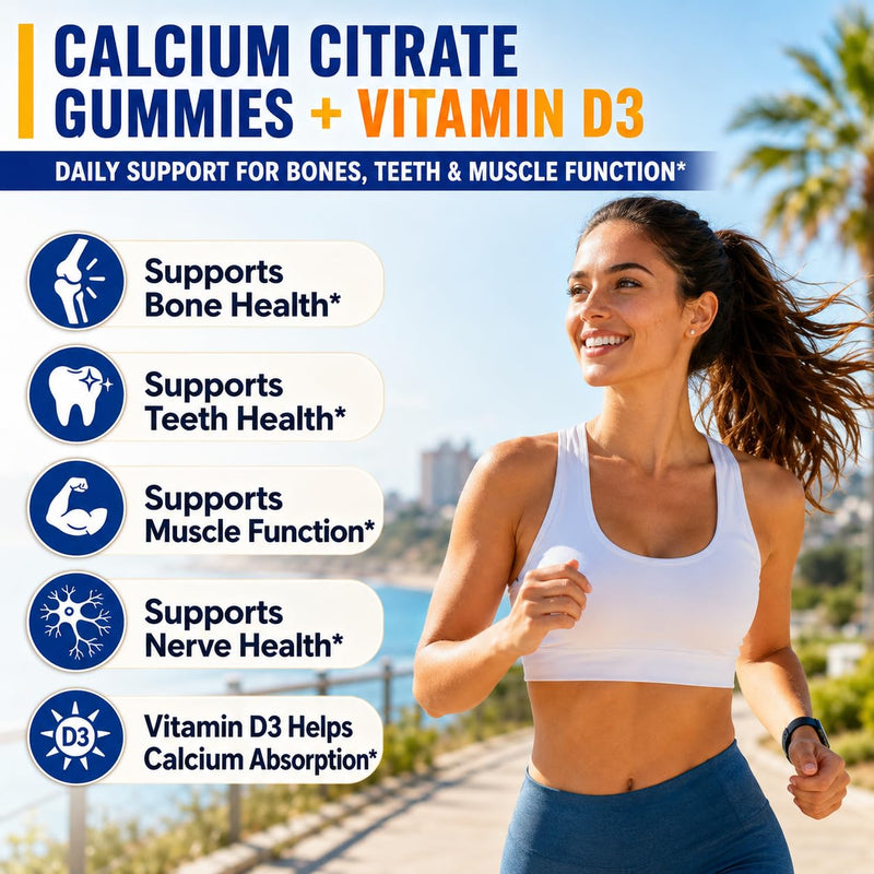 (3 Pack) Calcium Citrate with Vitamin d3 Gummies,1200 mg Calcium Gummies for Women and Men - Supports Bone Muscle & Teeth,High Absorption - Easy to Digest, Vegan,Orange Flavor - 90 Day Supply 60 Count (Pack of 3)