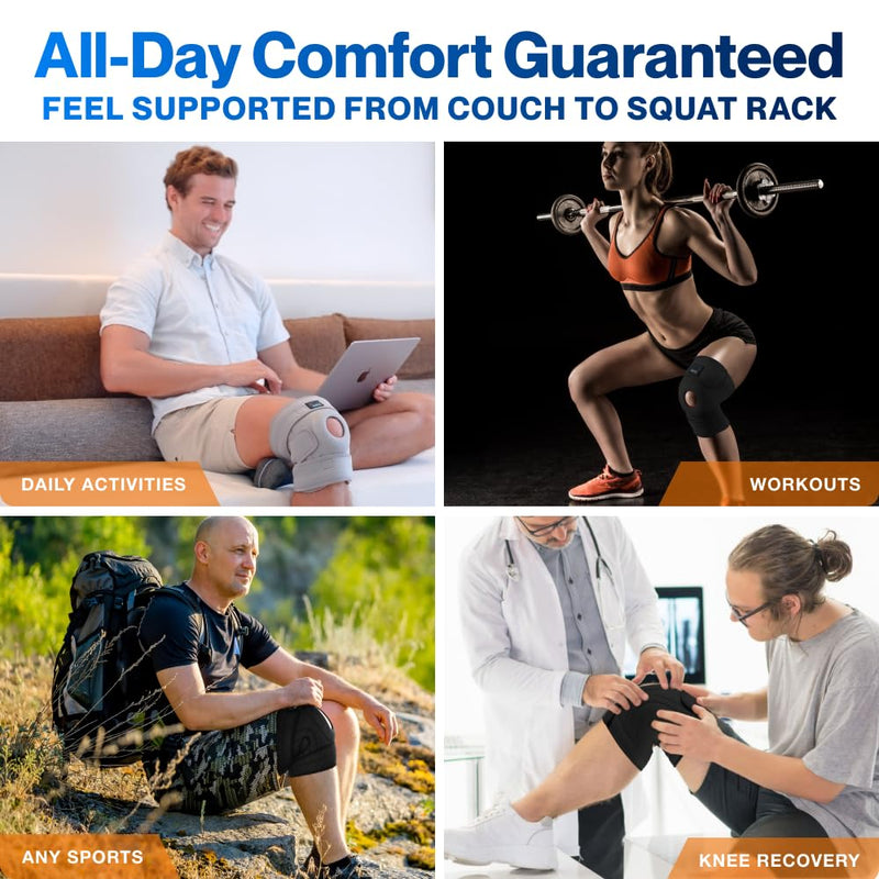 Modvel ELITE Knee Brace for Men & Women – Patella Gel Pads & Side Stabilizers for ACL, Meniscus Tear, Arthritis & Injury Recovery – Maximum Support for Running, Sports & Joint Pain Relief L/XL A Black 1