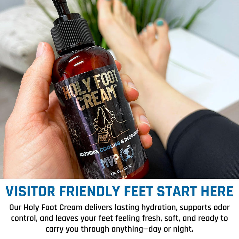 Derm Dude Holy Foot Cream | Daily Moisturizing Foot Cream with DeoPlex for Freshness & Arrowroot for Lightweight Hydration | MVP Scent 4oz