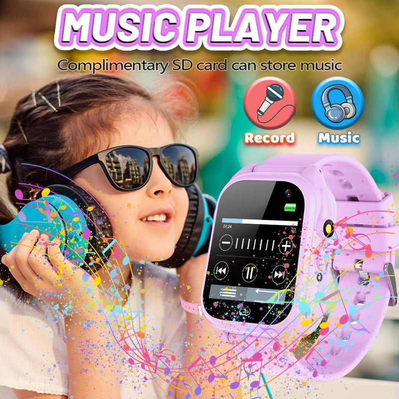 OVV Smart Watch for Kids Boys Girls Age 3-12 with Waterproof 26 Games 1.44'' Touch Screen HD Camera MP3 Player Video Recorder Pedometer Alarm Clock Calculator Torch Wrist Watch Children Learning Toys purple