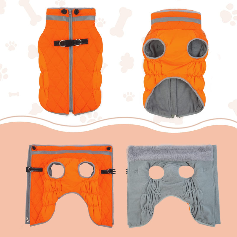 Lelepet Warm Dog Winter Coat Dog Coat Dog Cold Weather Coats Windproof Reflective Turtleneck Fleece Dog Jacket with Harness Thick Dog Fleece Vest Large Dog Coat, Dog Coats for Small Medium Large Dogs Orange - BeesActive Australia