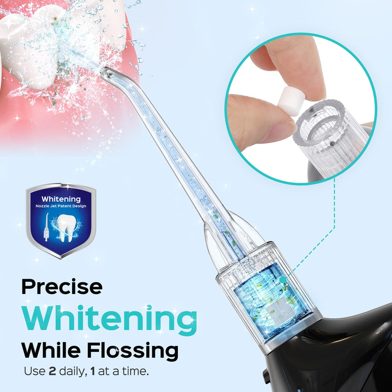 COSLUS Water Flosser Pick W40(F5020E) with Whitening Mint Flavor Refill Combo for Teeth, Braces, Gums Care - Easy to Use, Portable for Coffee Lovers & Travel, Rechargeable, BPA-Free, Black