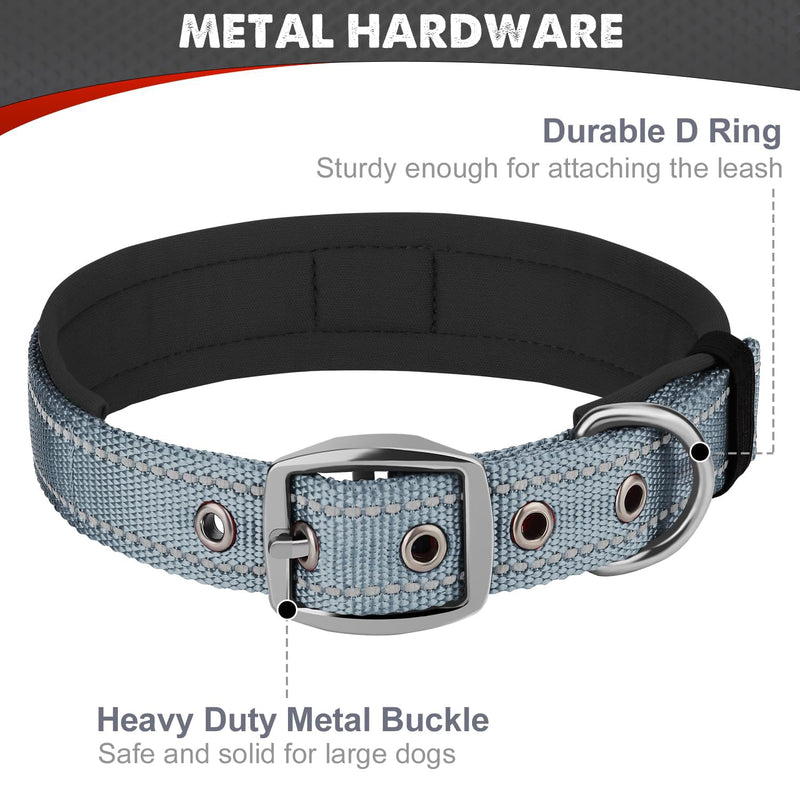 Joytale Dog Collar, Soft Padded Neoprene Collars for Small Dogs, Nylon Reflective Wide Collar Dog, Gray S (Pack of 1) - BeesActive Australia