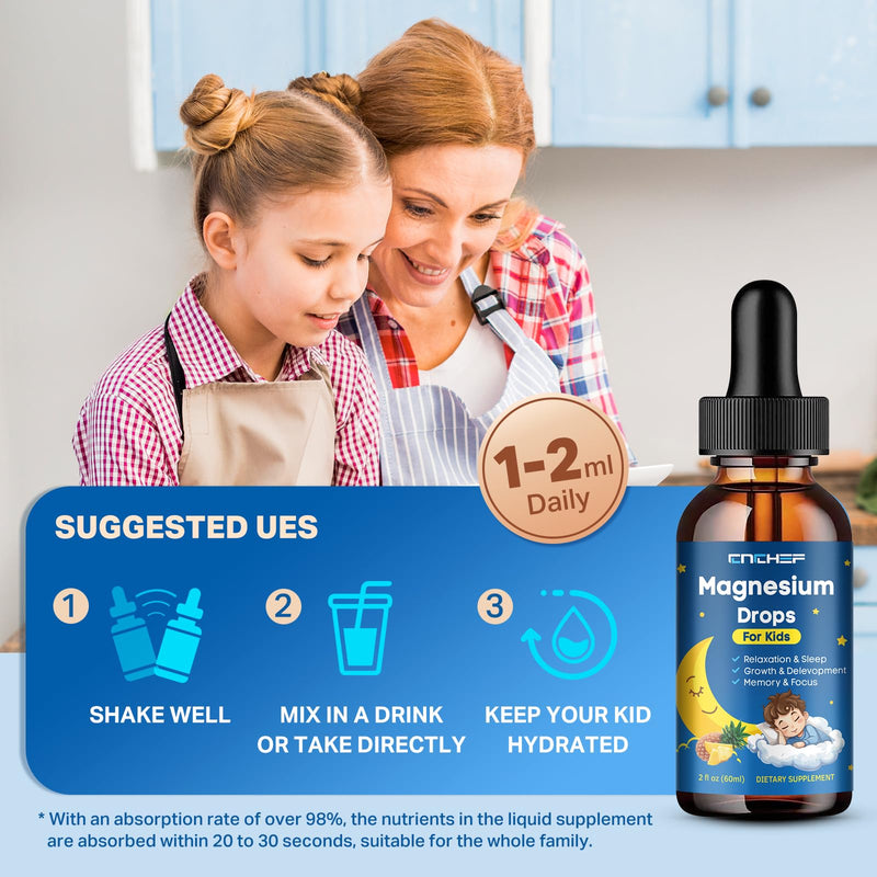 2PCS Magnesium Drops - Magnesium Glycinate Liquid Drops for Kids - Calm, Sleep, Relaxation, Bones, Brain Support with Vitamin B6, C, D3, Omega-3, L-Theanine, Zinc, Multivitamins - Pineapple Flavor