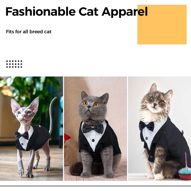DENTRUN Cat Tuxedo Outfit, Sphynx Cat Costume Formal Suit with Bow Tie, Stylish Cat Shirt Fashion Apparel Fancy Clothes, Kitten Formal Attire Wedding Onesie Costume for Cats Only Large Black - BeesActive Australia