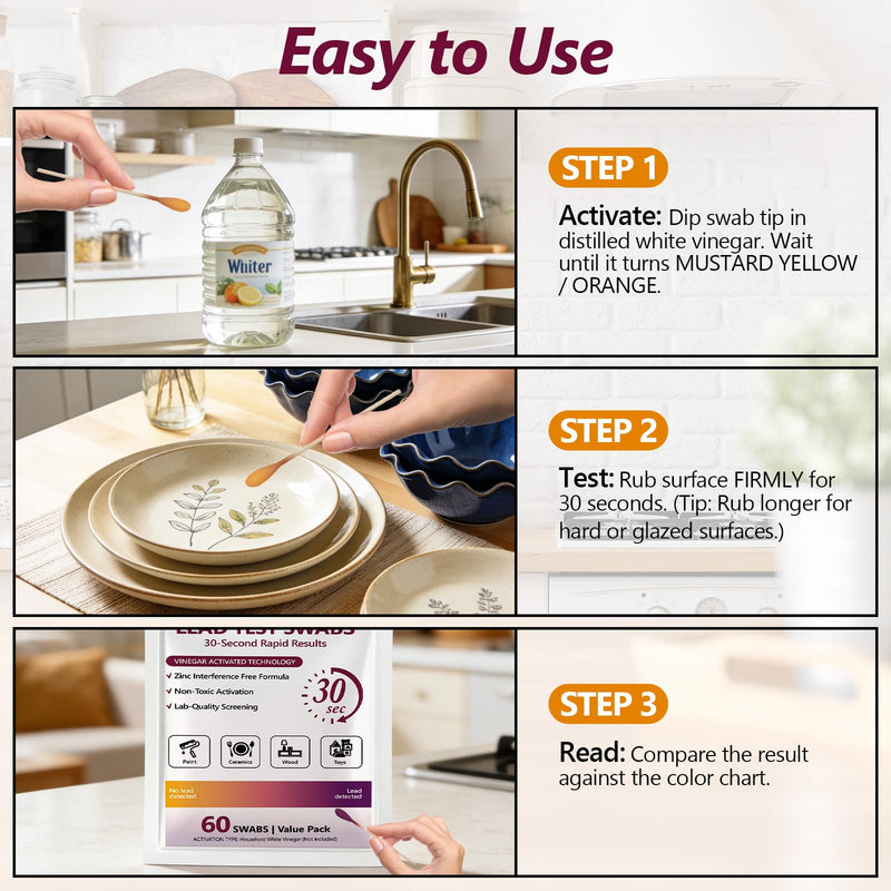 120 Swabs Lead Test Kit,Quick Results in 30s Lead Detector,Enhanced Lead Testing Formulation at Home Lead Paint Test Kit Testing for Paint,Crockery,Toys,Jewellery,Metals, Ceramics,Woodwork 120 Swab - BeesActive Australia