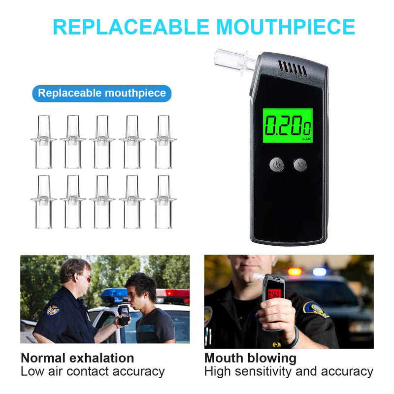 Breathalyzer,Portable Alcohol Tester with USB Rechargeable,Professional-Grade Accuracy Breathalyzer with LCD Digital Display(10 Mouthpieces) - BeesActive Australia