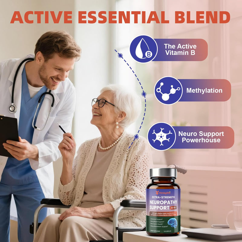 Alpha Lipoic Acid Neuropathy Supplements - with 600mg R-Alpha Lipoic Acid, NAC, ALC, Active Vitamin B12 B1 B2 B6, Magnesium - for Nerve Heath, Liver Detox, Antioxidant & Mental Support 120 Count (Pack of 1)