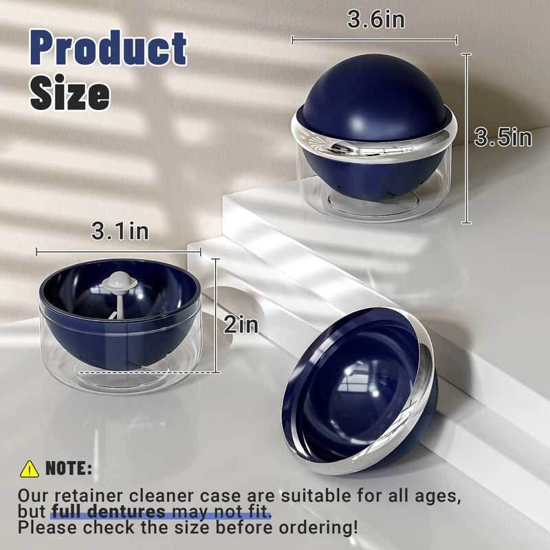 Denture Case Retainer Cleaner Case, Portable Retainer Case for Travel, Denture Bath Case with Strainer Basket, Denture Cups for Soaking Dentures, Clear Braces, Mouth Guard & Retainers - Blue