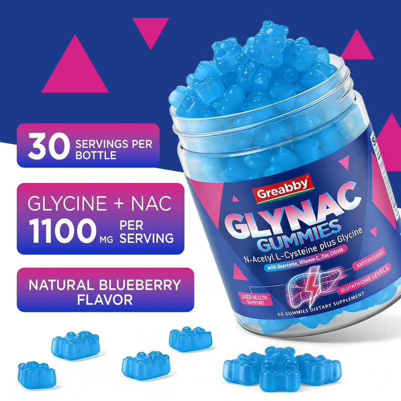 NAC Gummies, Glycine & N-Acetyl Cysteine Supplement for Kids & Adults | Glynac with Quercetin, Vitamin C & Zinc, Liver & Cellular Support, Glutathione Production