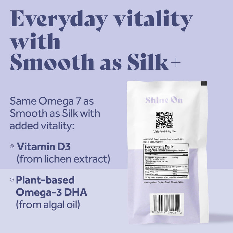 Femininity Smooth as Silk+ 30-Day Refill for Vaginal Dryness (60 Softgels) – Blend of Sea Buckthorn Oil, Vitamin D3 and Plant-Based Omega-3 DHA Refill Sachet (60 Softgels)