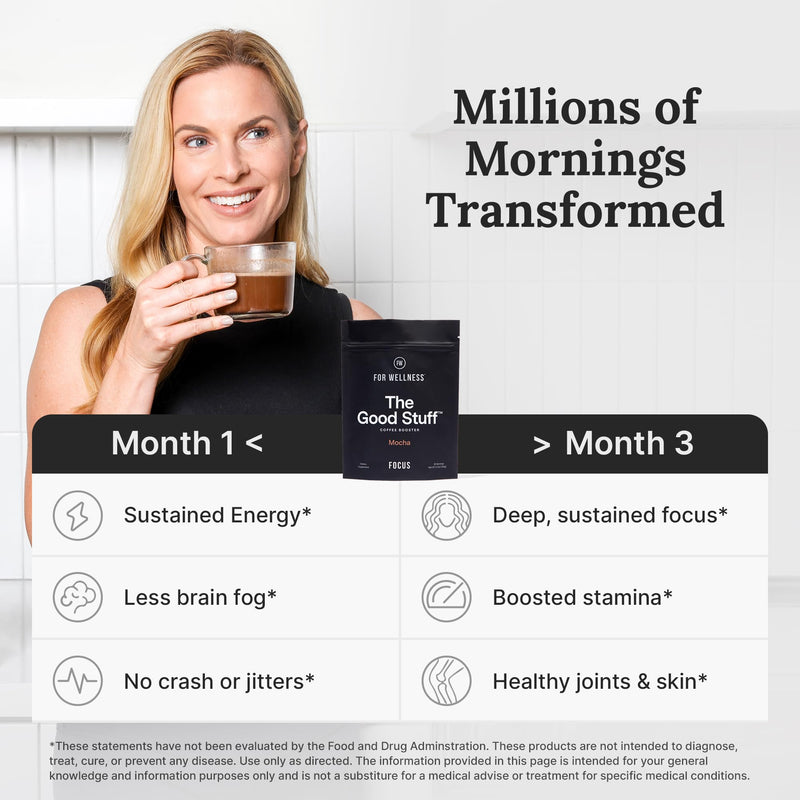 For Wellness The Good Stuff Focus ‚Äì Mocha Coffee Booster | Nootropic Collagen Creamer with MCTs for Focus, Energy & Wellness | Non-Dairy, Keto-Friendly, 30 Servings Focus Blend - 30 Serving Pouch - BeesActive Australia