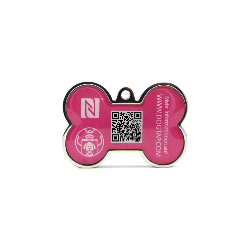 Dogtap Solid, digital dog tag bone, with NFC chip and QR code for contact details and profile, PVC, metal, waterproof, robust, 41.6 x 28.5 x 4.6 mm pink - BeesActive Australia