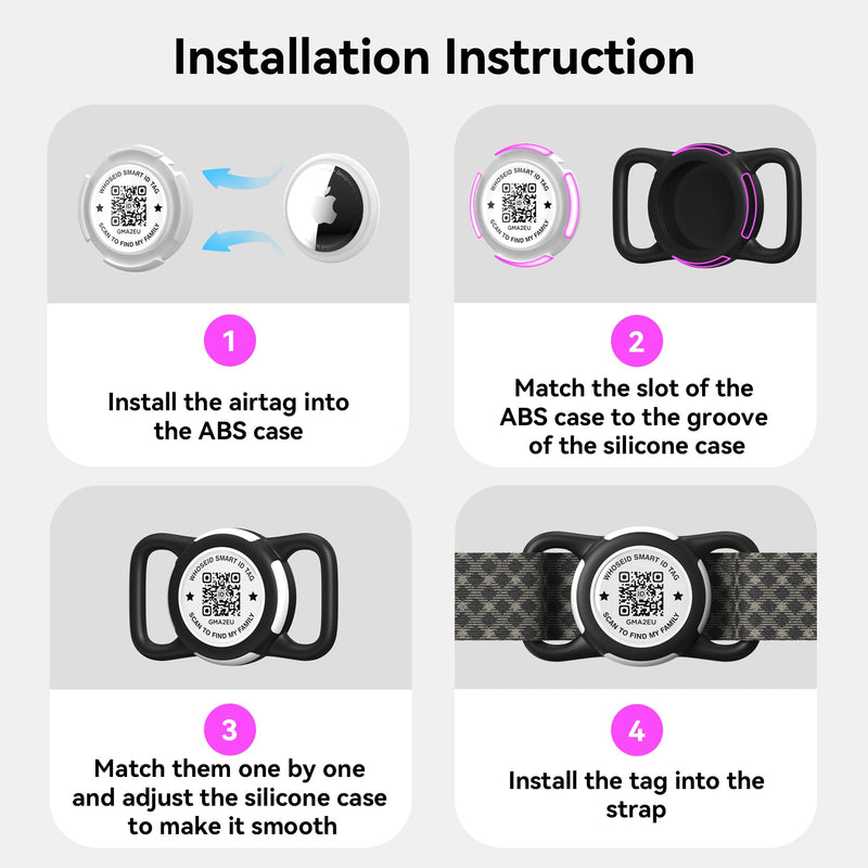 QR Code Airtag Holder, Scan QR Code Send Location Alert Email, Waterproof Full Body Protection Anti-Lost Air Tag Case, Airtag Accessories for Dog, Cats, Collar, Backpack (Black, Regular) Black - BeesActive Australia