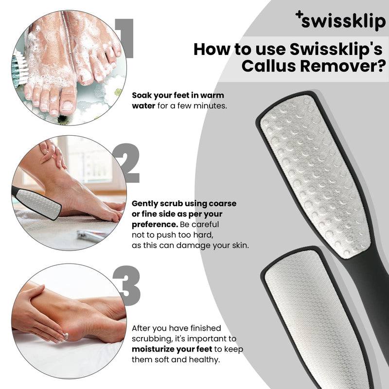 Swissker by Swissklip Foot File Callus Remover for Feet I A Perfect Heel Scraper for Cracked Heels I Luxurious Foot Scraper for Callus Removal and Dead Skin Remover for Feet (1 Pack) 1 Pack - BeesActive Australia