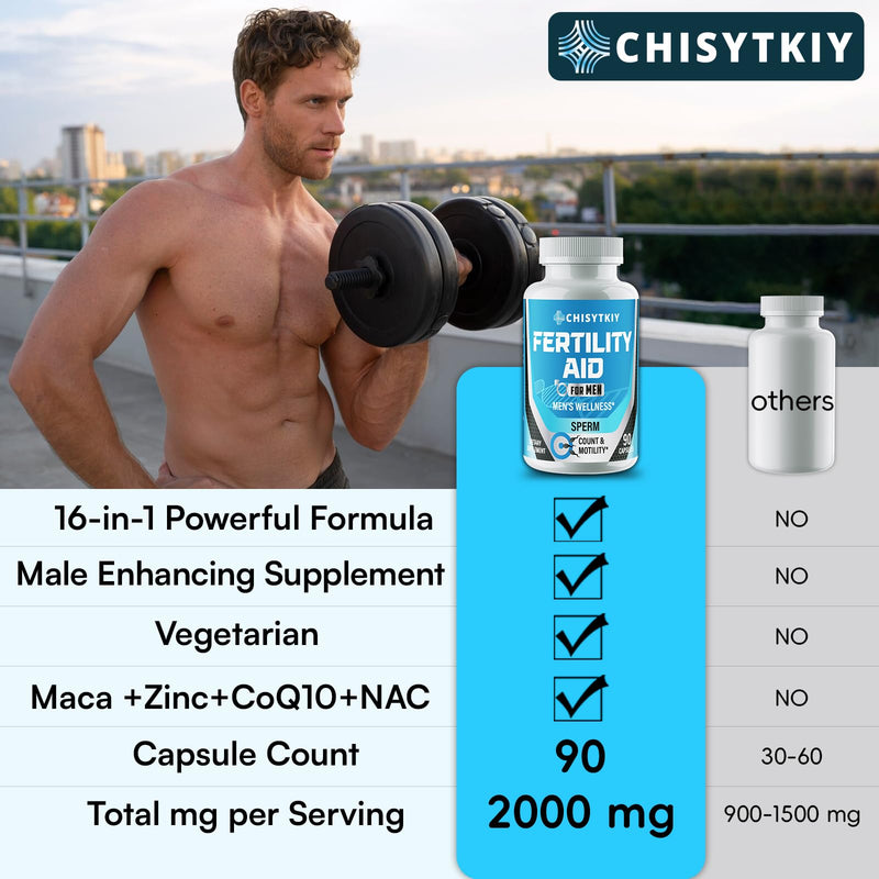 Male Fertility Supplements, Advanced Fertility Supplement for Men Optimal Sperm Count Motility & T-Level with Maca Root, Tribulus Terrestris, Zinc, CoQ10, Pre Conception for Him, 90 Caps