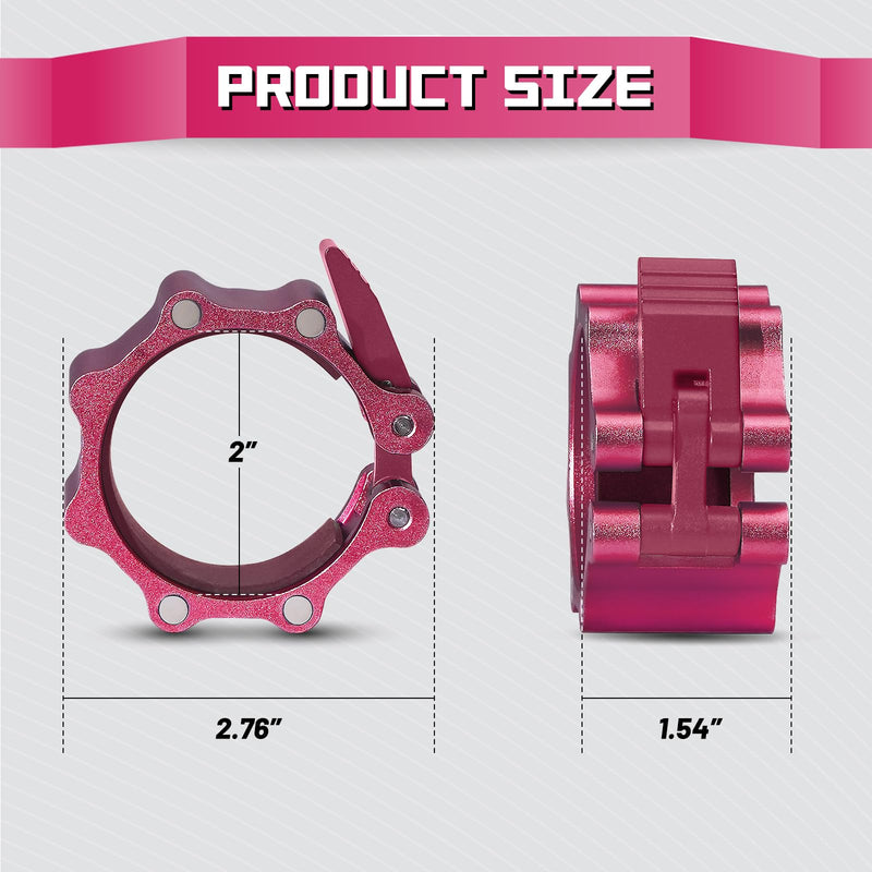 RitFit 2-Inch Magnetic Barbell Collars Locking Clamps - Heavy Duty Aluminum Alloy, Quick Release with Non-Slip TPR Pads for Olympic Weightlifting Powerlifting Training (Pair) Pink