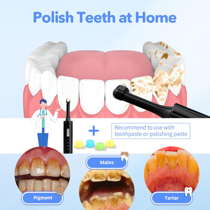 Electric Tooth Polisher, Plaque Remover for Teeth Whitening, Teeth Polishing Kits 4 Speed Modes，Rechargeable Dental Polisher for Cleaning, Waterproof Tooth Polish Tools with 5 Brush Heads& LED Light - BeesActive Australia