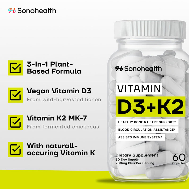 Vitamin D3 + K2 with BioPerine – High Absorption 3-in-1 Formula – Vegan-Friendly, Non-GMO, Gluten-Free – Supports Bone, Heart, and Immune Health – 60 Capsule 1 Count (Pack of 60)