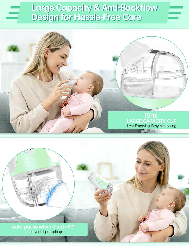 Nasal Aspirator for Baby,2-in-1 Smart Electric Nose Sucker, 2026 Upgraded with AI Anti-Backflow Protection,70Kpa Hospital-Grade Suction,15ml Large Capacity,5 Levels,Ultra-Quiet with Music-Green Green - BeesActive Australia