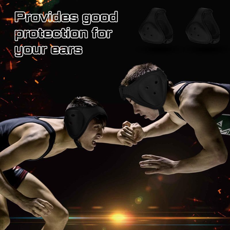 Jerify 3 Pcs Wrestling Headgear for Kids Youth Soft Grappling Headgear Wrestling Adjustable Ear Guard Protective(Black) Black