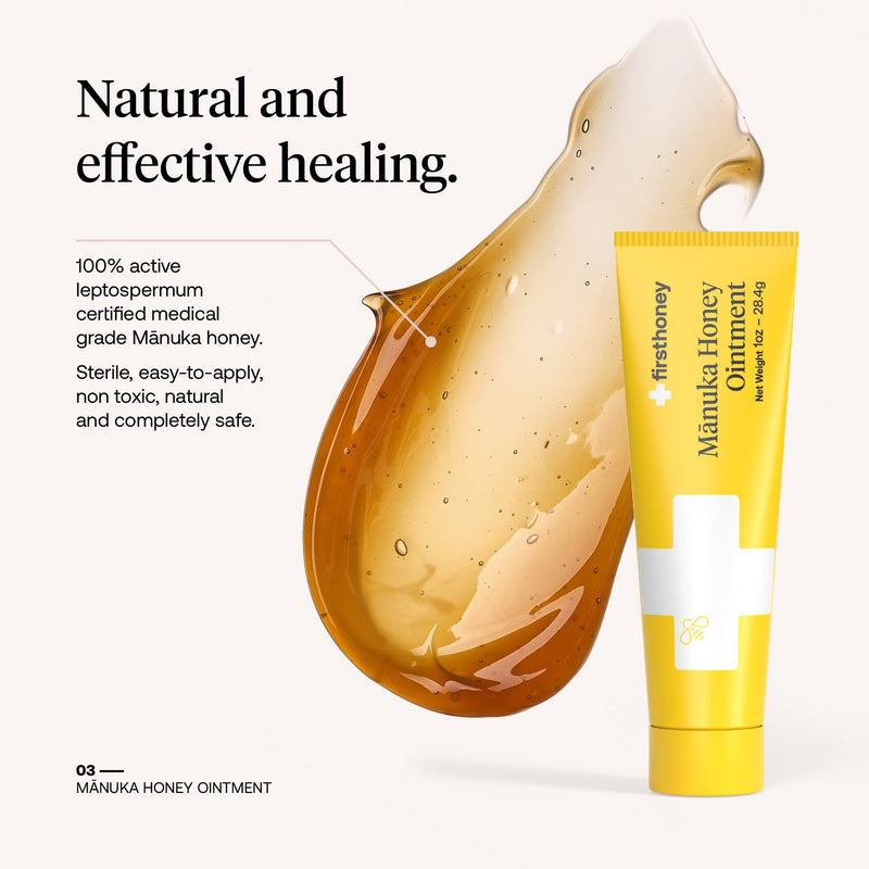 First Honey Wound Healing Ointment [ 1oz - 28.4g ] | 100% Active Leptospermum | Fast Relief & Skin Repair | Manuka Honey from New Zealand | Antibiotic Free Burn Care, Scar Gel, Dressing Aid 1 Ounce (Pack of 1) - BeesActive Australia