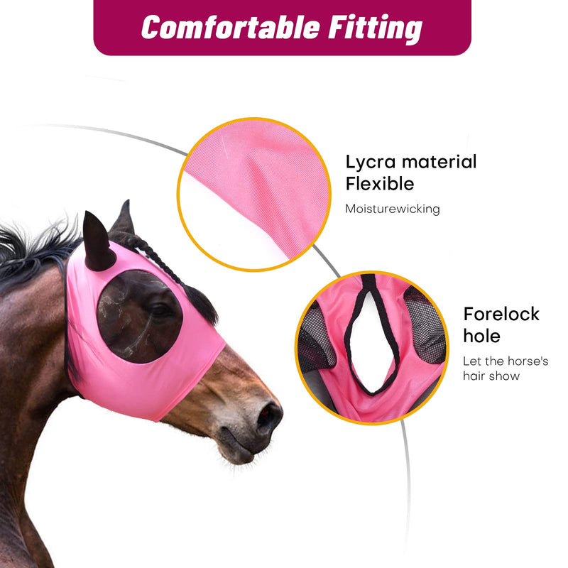 Horse Fly Mask,Fly Masks for Horses with Ears,Lycra Upgrade Fly Mask with UV Protection Comfortable&Elasticity(Pink) - BeesActive Australia