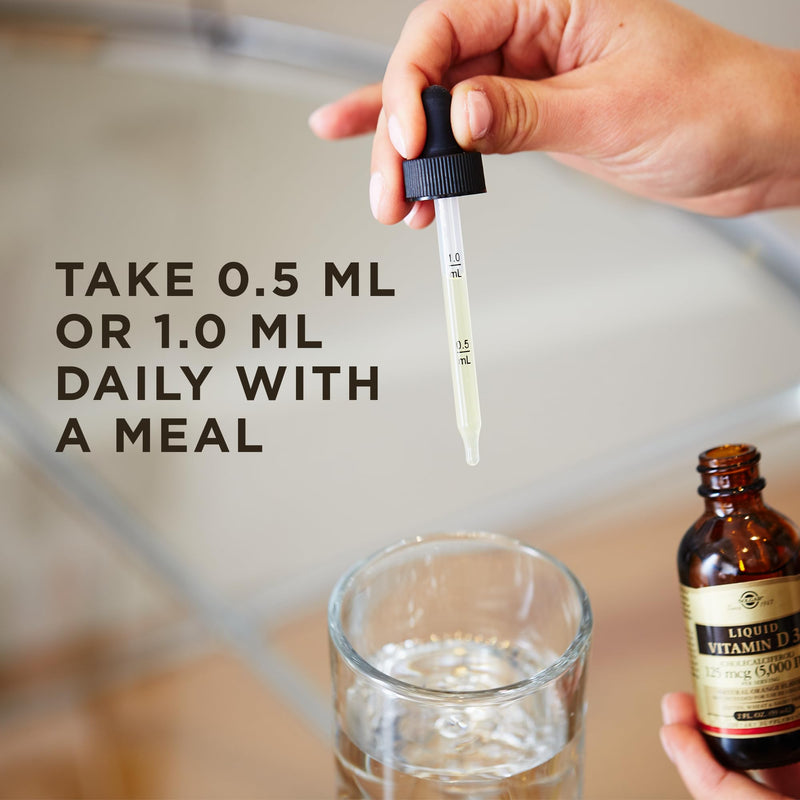 Solgar Liquid Vitamin D3 125 mcg (5,000 IU) - 2 fl oz - Delicious, Natural Orange Flavor - Helps Maintain Healthy Bones & Teeth - Immune System Support - Gluten Free, Dairy Free, Kosher - 59 Servings