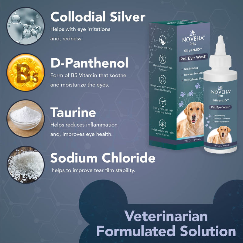 NOVEHA SilverLID Pet Face Wash for Dogs and Cats with Chelated Silver | Daily Tear Stain Remover (2 fl. oz) - BeesActive Australia