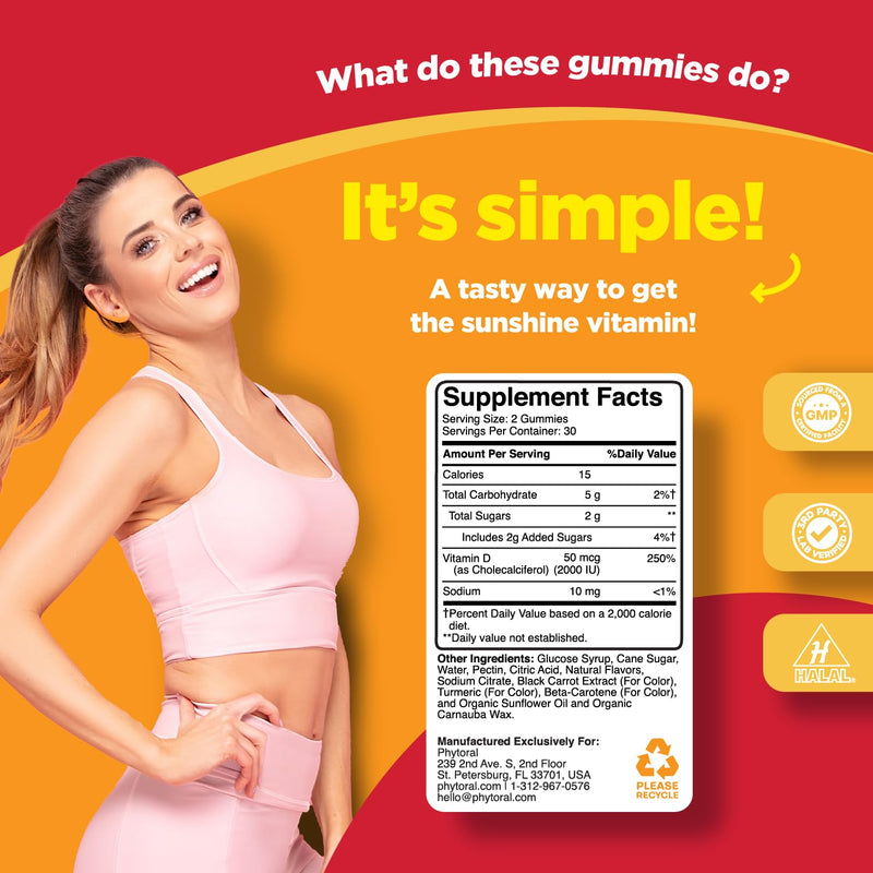 Chewable Vitamin D Gummies for Adults - Delicious Daily Vitamin D3 Gummies with D3 2000IU per Serving - Gluten and Gelatin Free Non-GMO Gummy for Adult Immunity Support - 60 Count