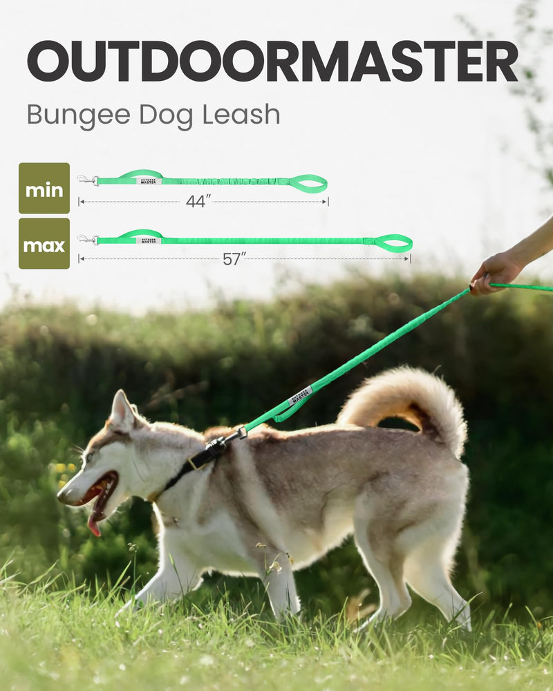 OutdoorMaster Bungee Dog Leash, Heavy Duty Dog Leash with Shock Absorption, 2 Padded Handles Training Leash, Improved Dog Safety and Comfort - Green Upgraded, 4 FT Mint Green Max: 4'9"(Upgraded)
