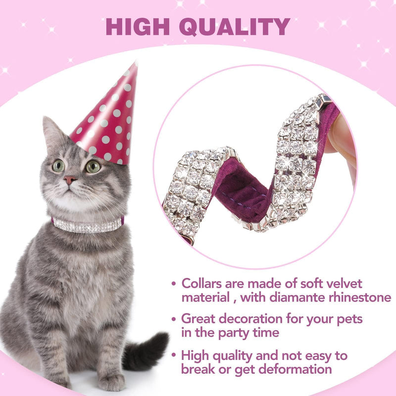 BINGPET Diamond Cat Collar,Adjustable Soft Velvet Leather Safe Kitten Collar with Shiny Rhinestones and Bells,Girl Boy Bling Stylish Cat Collars with Safety Elastic for Small Medium Cats（Purple） Purple - BeesActive Australia