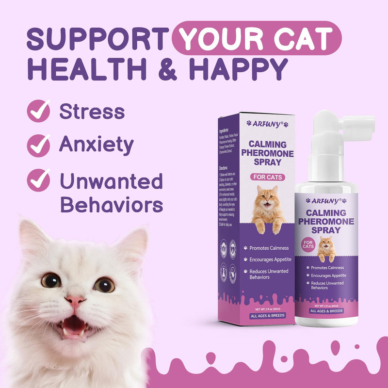 Cat Calming Pheromone Spray - Cat Calming Spray - Reduce Scratching, Fighting, Peeing, Marking - Cat Anxiety & Stress Relief - for Home, Travel, Vet Visits - with Cat Pheromone & Natural Ingredients