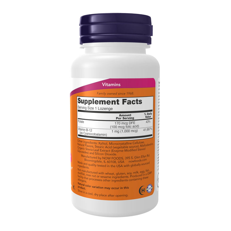 NOW Foods Supplements, Vitamin B-12 1,000 mcg with Folic Acid, Nervous System Health*, 250 Chewable Lozenges, (Pack of 2) 250 Count (Pack of 2)