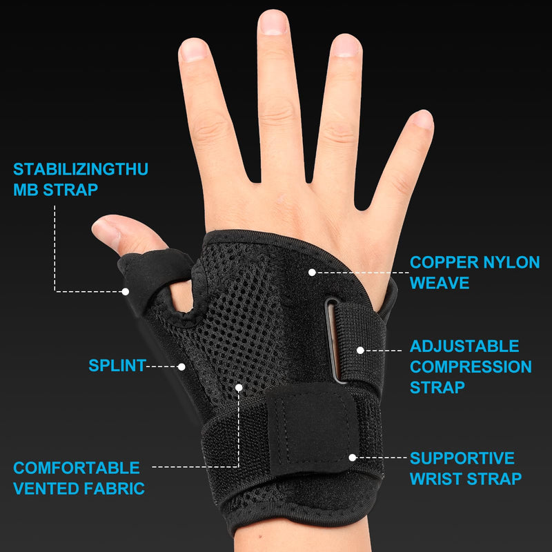 Thumb Brace - Carpal Tunnel Wrist Brace Relief and Tendinitis Arthritis Sprained, Thumb Spica Splint Wrist Support to Night Sleep, Treat Trigger Splint Sprain Relieve Pain - Stabilizer Fit Left and Right Hands