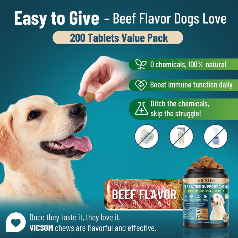 Flea and Tick Prevention for Dogs & Cats Chewable, 400 Treats (200 Dog + 200 Cat) – Natural Oral Flea Treatment for Dogs & Cats with Skin & Digestive Support, Beef & Salmon Flavor, All Breeds & Ages